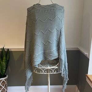 Sage Shawl Poncho with Fringe